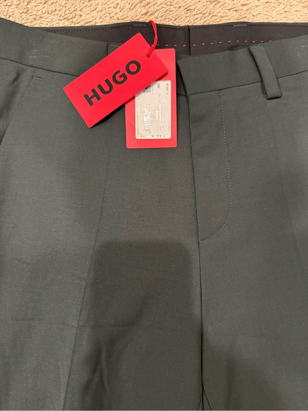 NWT HUGO BOSS Tom224X Men’s Dress Pants 30R Dark Green Wool Blend